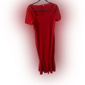 Red long dress. Bottom mermaid style flared